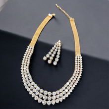 Load image into Gallery viewer, Triple Line Solitaire Necklace in Carat Plating with Jaali Chain (Isha -041)

