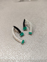 Load image into Gallery viewer, Black Green Silver Plated Earrings
