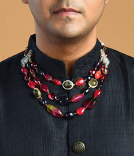 Load image into Gallery viewer, "Advait" Sherwani Mala Necklace Triple Line Tourmaline for Men and Women
