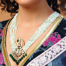 Load image into Gallery viewer, Dark Green Polki Pendent with Small Pearls (045 Isha)
