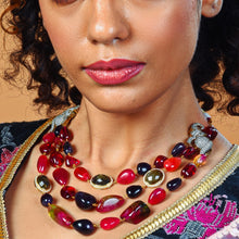 Load image into Gallery viewer, "Advait" Sherwani Mala Necklace Triple Line Tourmaline for Men and Women
