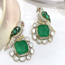 Load image into Gallery viewer, Green Bird Polki Earrings
