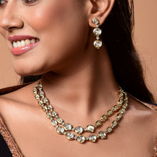 Load image into Gallery viewer, LB shade Yellow Polki Mossanite Double line Necklace
