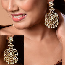 Load image into Gallery viewer, Mossanite Polki long Chandbali Earrings
