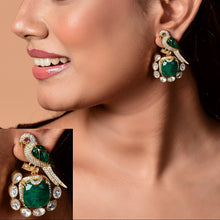 Load image into Gallery viewer, Green Bird Polki Earrings
