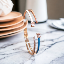 Load image into Gallery viewer, Rose Gold Blue Enamel Diamond Bracelet
