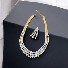 Load image into Gallery viewer, Triple Line Solitaire Necklace in Carat Plating with Jaali Chain (Isha -041)
