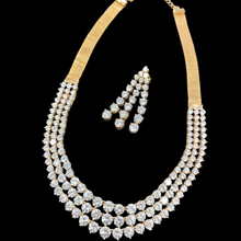 Load image into Gallery viewer, Triple Line Solitaire Necklace in Carat Plating with Jaali Chain (Isha -041)
