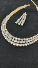 Load and play video in Gallery viewer, Triple Line Solitaire Necklace in Carat Plating with Jaali Chain (Isha -041)

