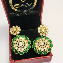 Load image into Gallery viewer, Uncut Polki Emerald Earrings
