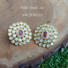 Load image into Gallery viewer, Ruby Polki Studs
