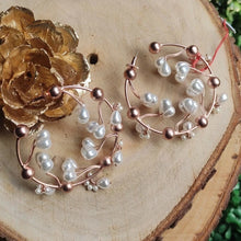 Load image into Gallery viewer, Rose Hoop Pearl Earring
