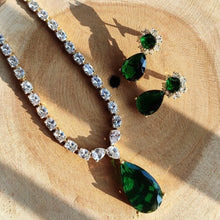 Load image into Gallery viewer, Emerald Diamond Necklace in Gold Plating 

